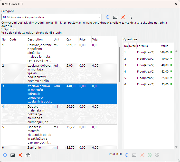 BIMquants Lite main palette